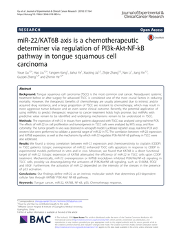 Mir-22/KAT6B Axis Is a Chemotherapeutic Determiner Via