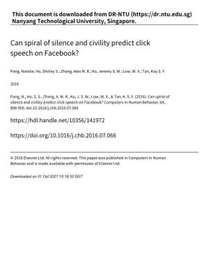 Can Spiral of Silence and Civility Predict Click Speech on Facebook?