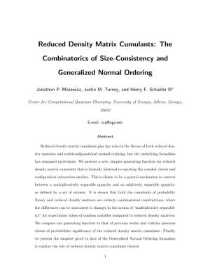 Reduced Density Matrix Cumulants: the Combinatorics of Size-Consistency and Generalized Normal Ordering