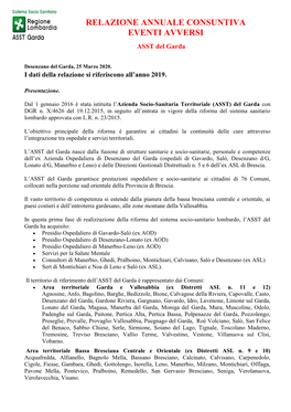 Relazione Consuntiva Eventi Avversi 2019 Per ASST Del Garda