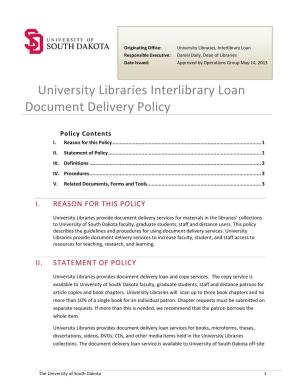 University Libraries Interlibrary Loan Document Delivery Policy