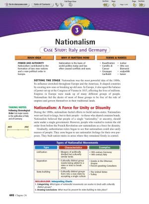 Nationalism CASE STUDY: Italy and Germany