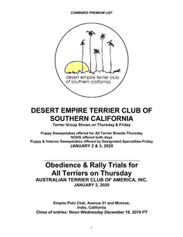 DESERT EMPIRE TERRIER CLUB of SOUTHERN CALIFORNIA Terrier Group Shows on Thursday & Friday