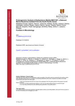 Proteogenomic Analysis of Epibacterium Mobile BBCC367, a Relevant