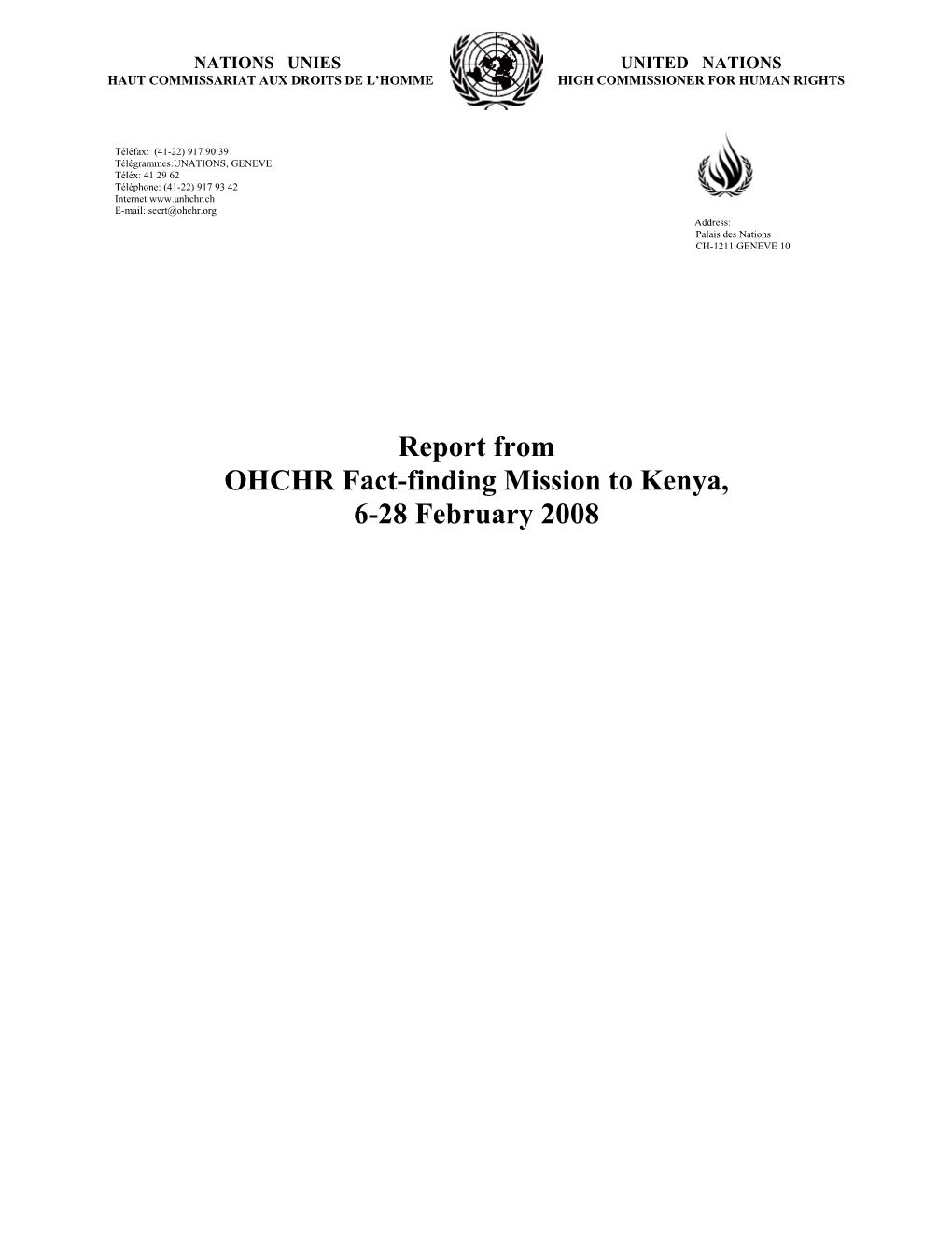Report from OHCHR Fact-Finding Mission to Kenya, 6-28 February 2008