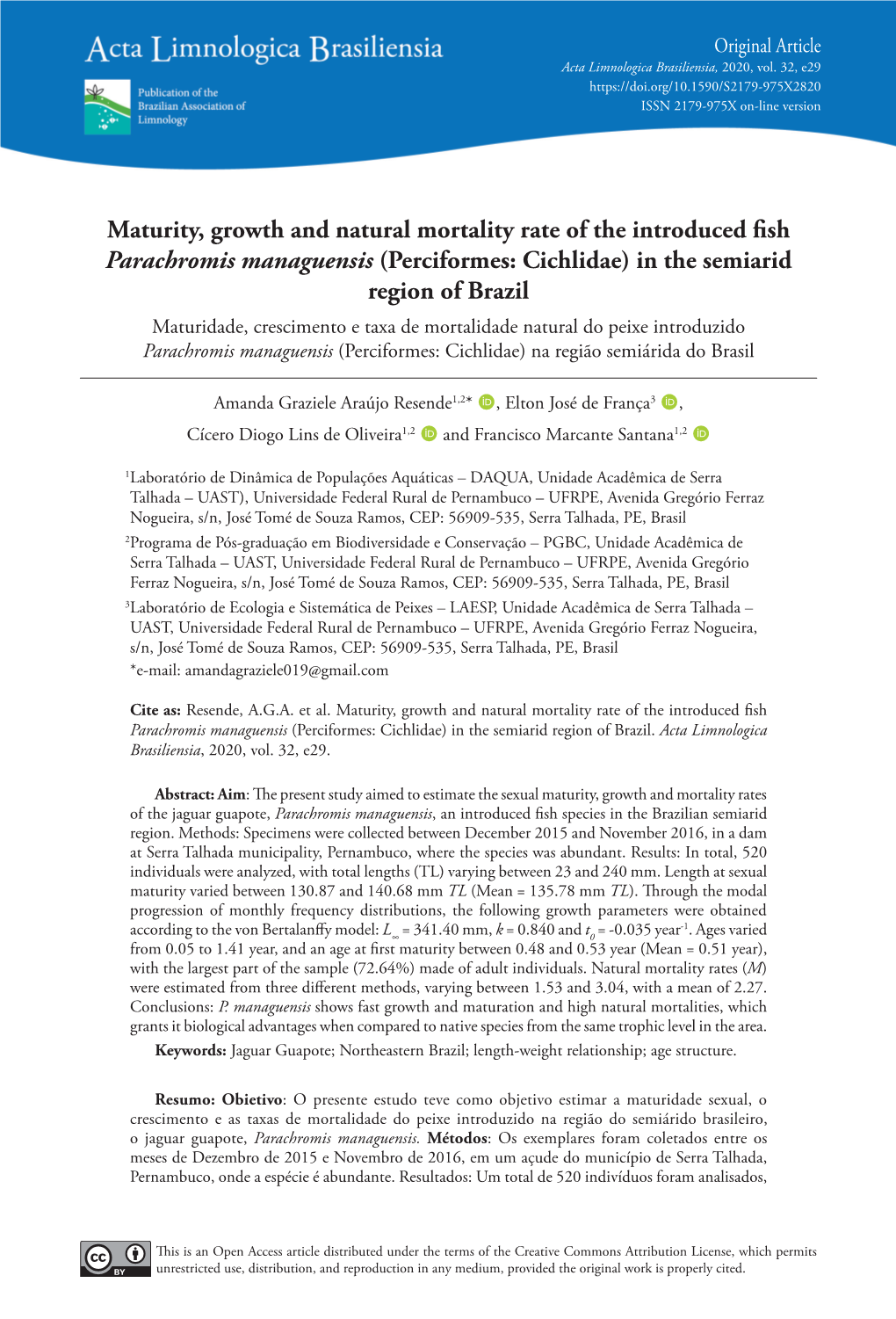 Maturity, Growth and Natural Mortality Rate of the Introduced Fish