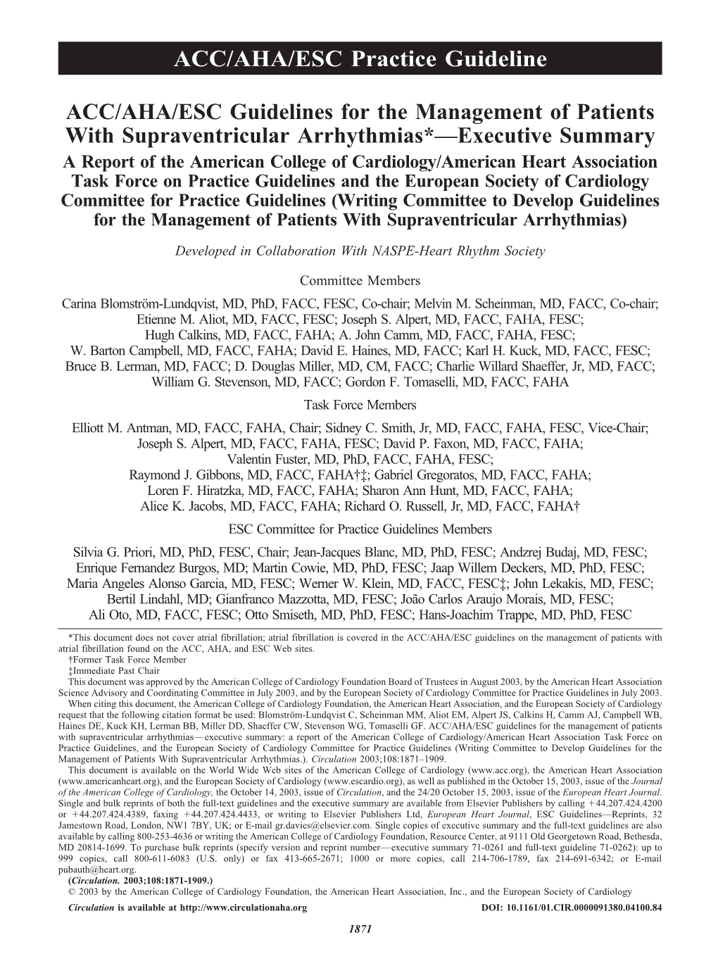 ACC/AHA/ESC Practice Guideline