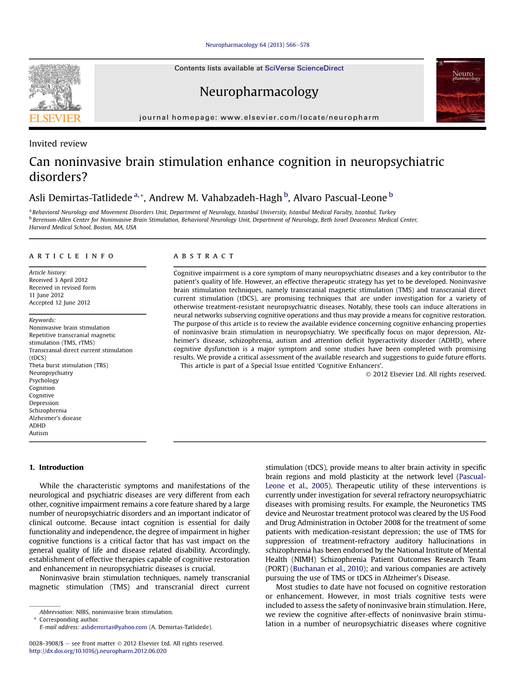 Can Noninvasive Brain Stimulation Enhance Cognition in Neuropsychiatric Disorders?