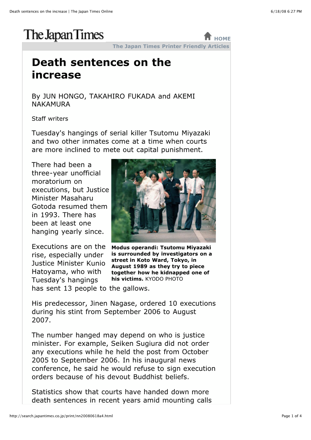 Death Sentences on the Increase | the Japan Times Online 6/18/08 6:27 PM