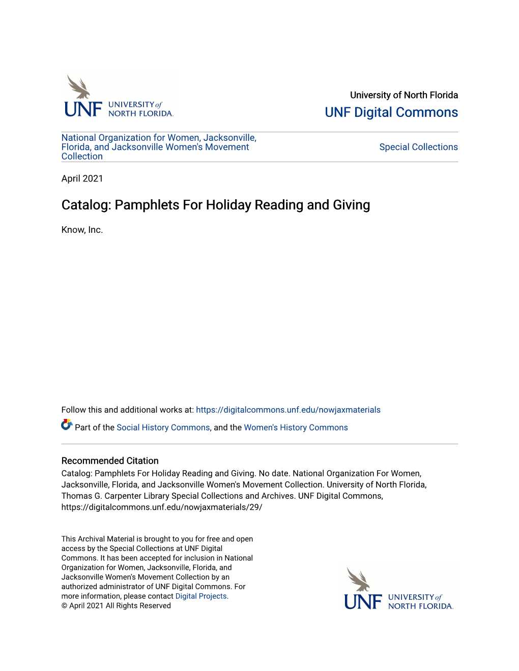 Catalog: Pamphlets for Holiday Reading and Giving