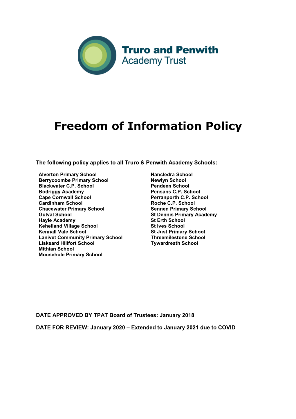 TPAT Freedom of Information Policy 2018-2021
