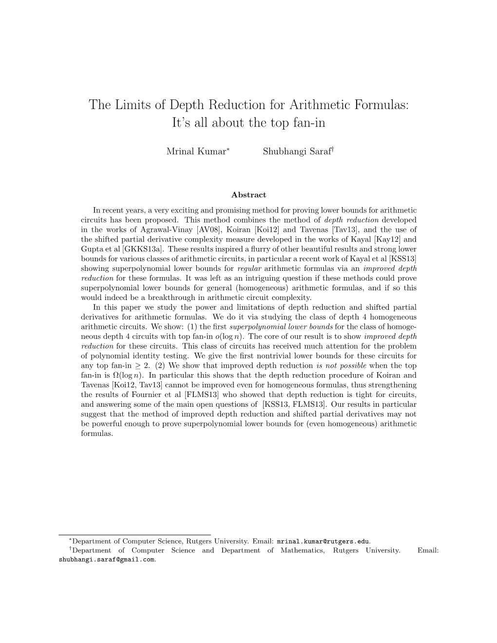 The Limits of Depth Reduction for Arithmetic Formulas: It’S All About the Top Fan-In