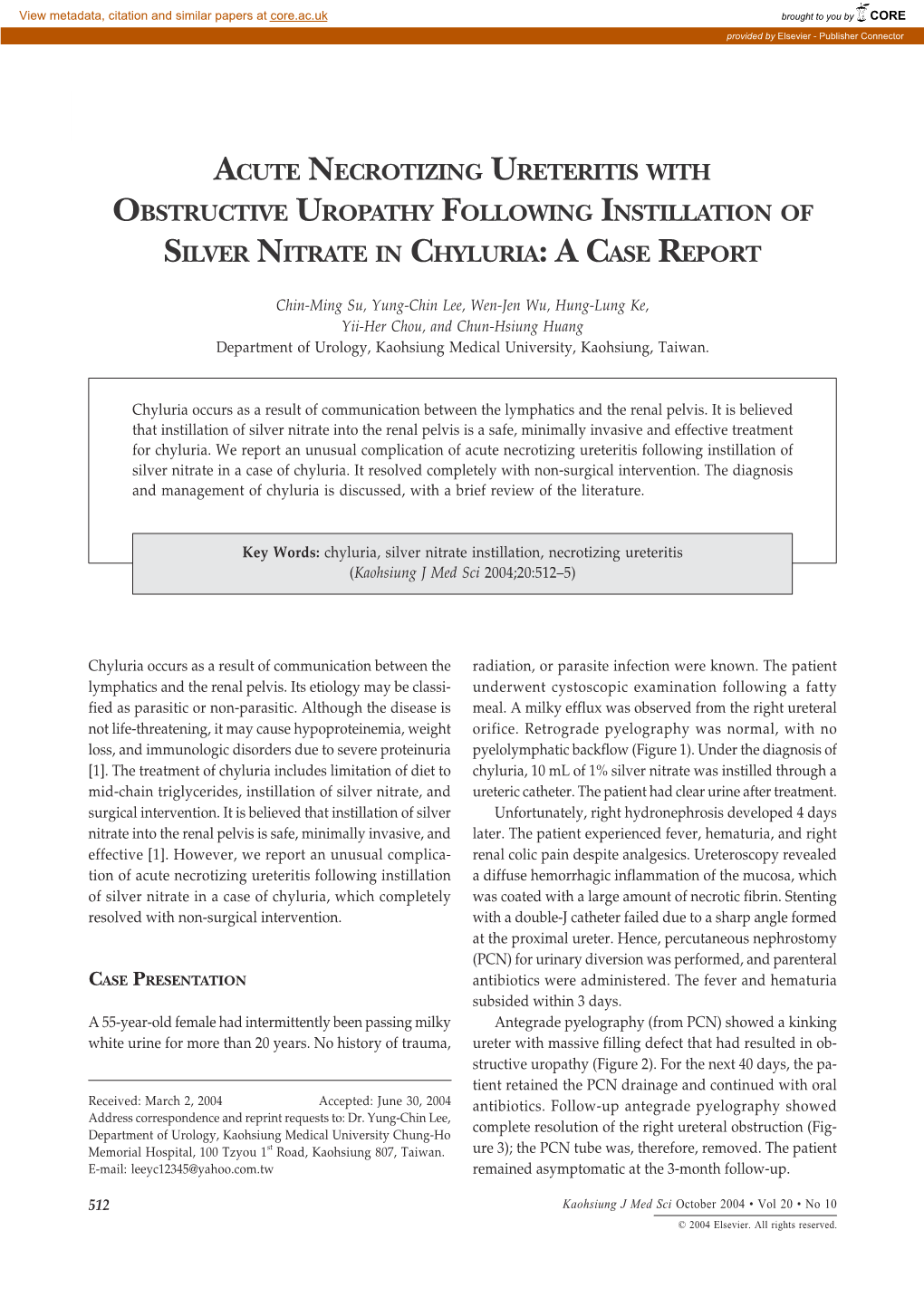 Acute Necrotizing Ureteritis with Obstructive Uropathy Following Instillation of Silver Nitrate in Chyluria: a Case Report