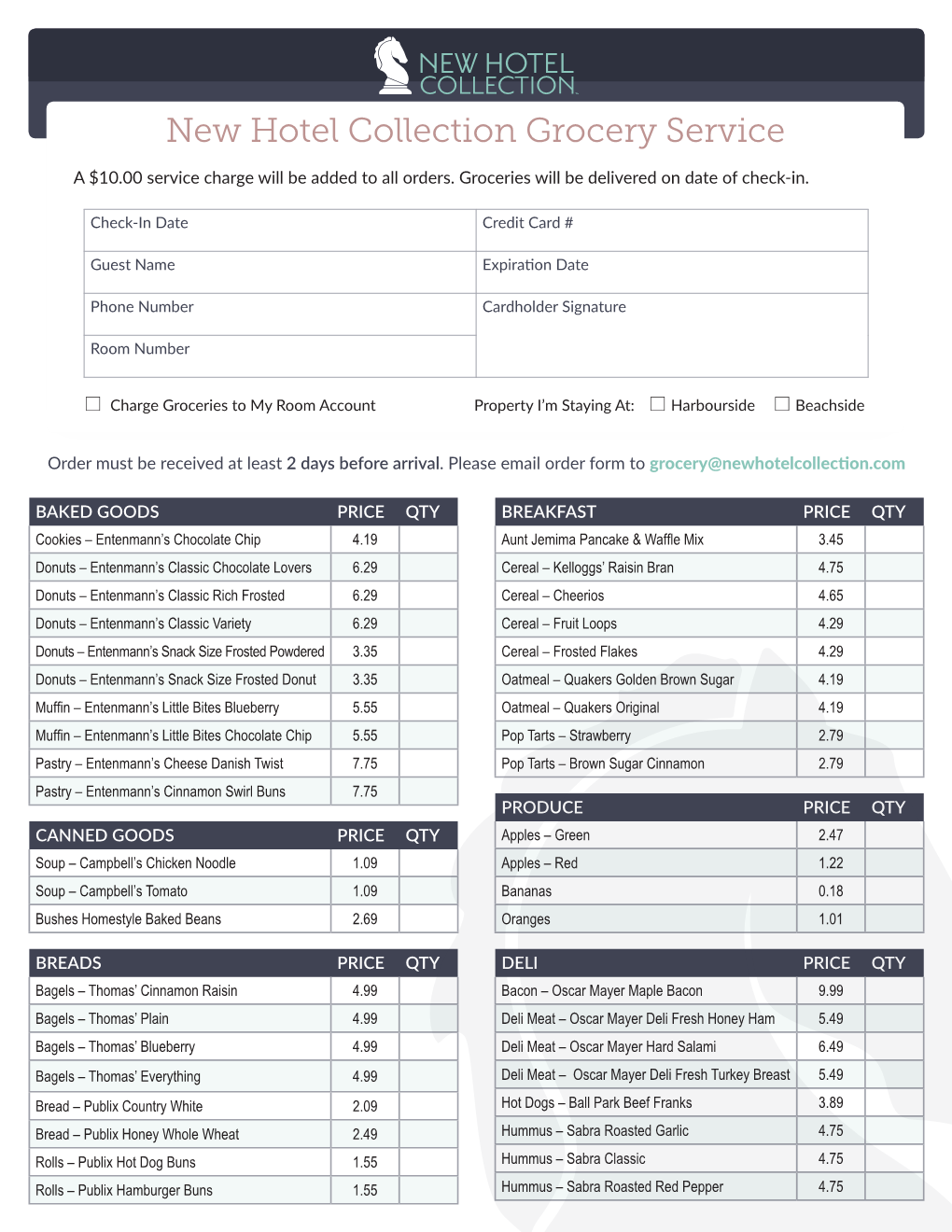 New Hotel Collection Grocery Service