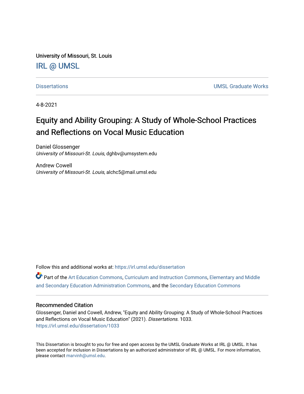 Equity and Ability Grouping: a Study of Whole-School Practices and Reflections on Vocal Music Education