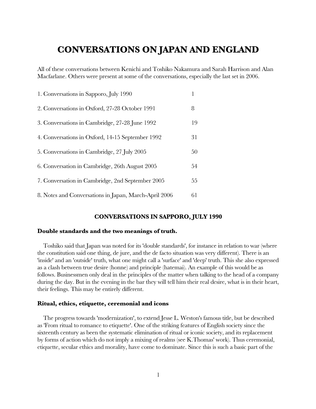 Conversations on Japan and England