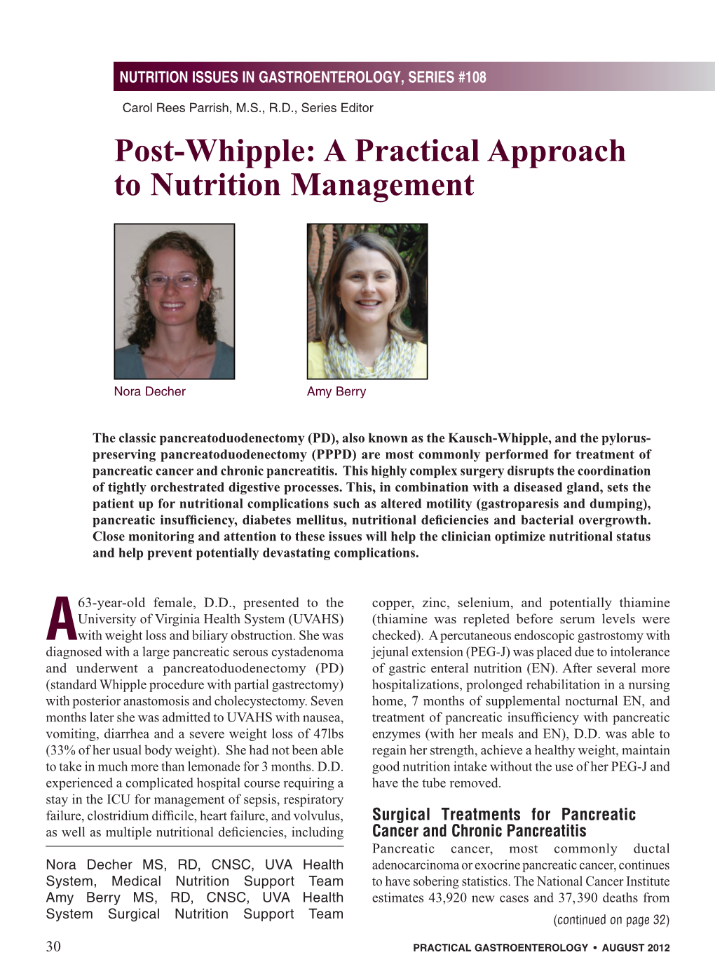 Post-Whipple: a Practical Approach to Nutrition Management