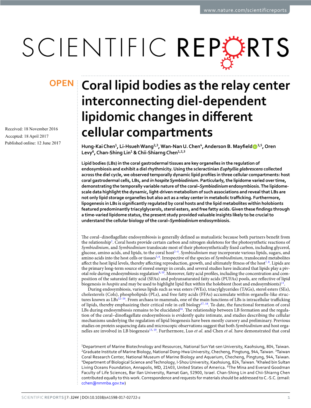 Coral Lipid Bodies As the Relay Center Interconnecting Diel-Dependent