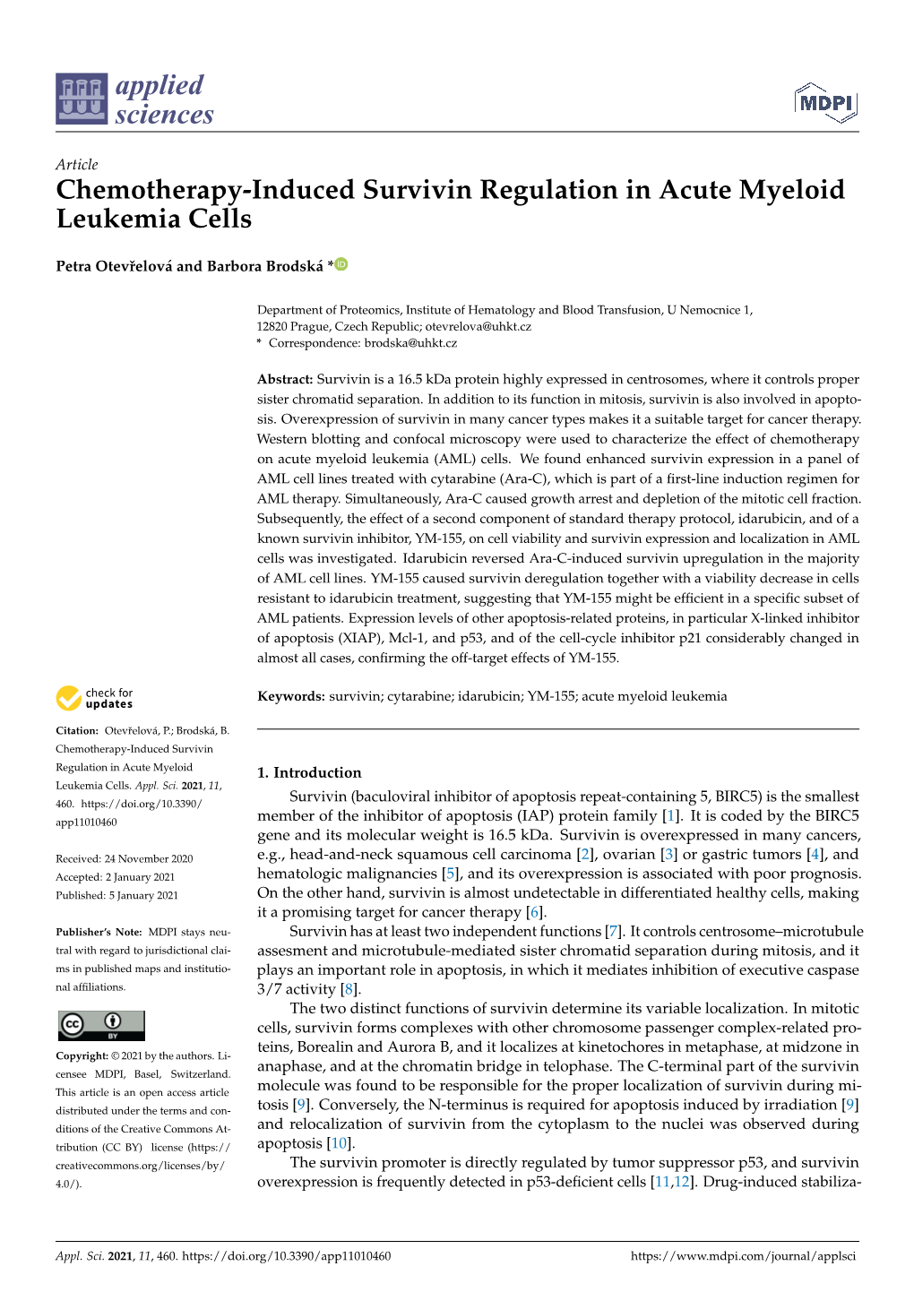 Chemotherapy-Induced Survivin Regulation in Acute Myeloid Leukemia Cells