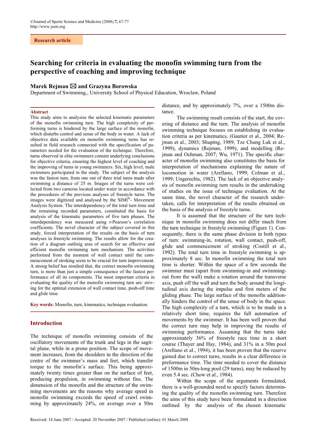 Searching for Criteria in Evaluating the Monofin Swimming Turn from the Perspective of Coaching and Improving Technique