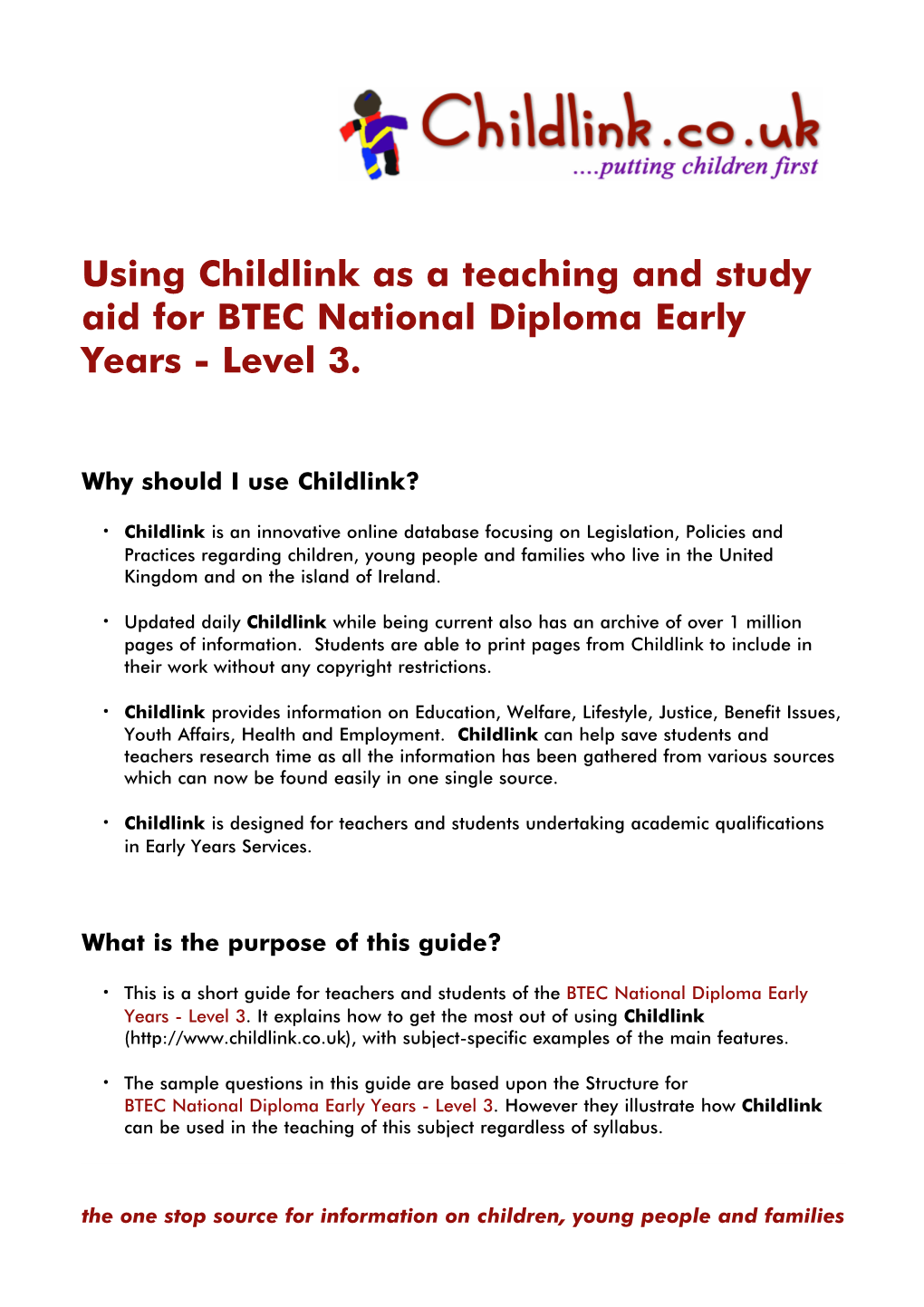 BTEC National Diploma Early Years Level 3