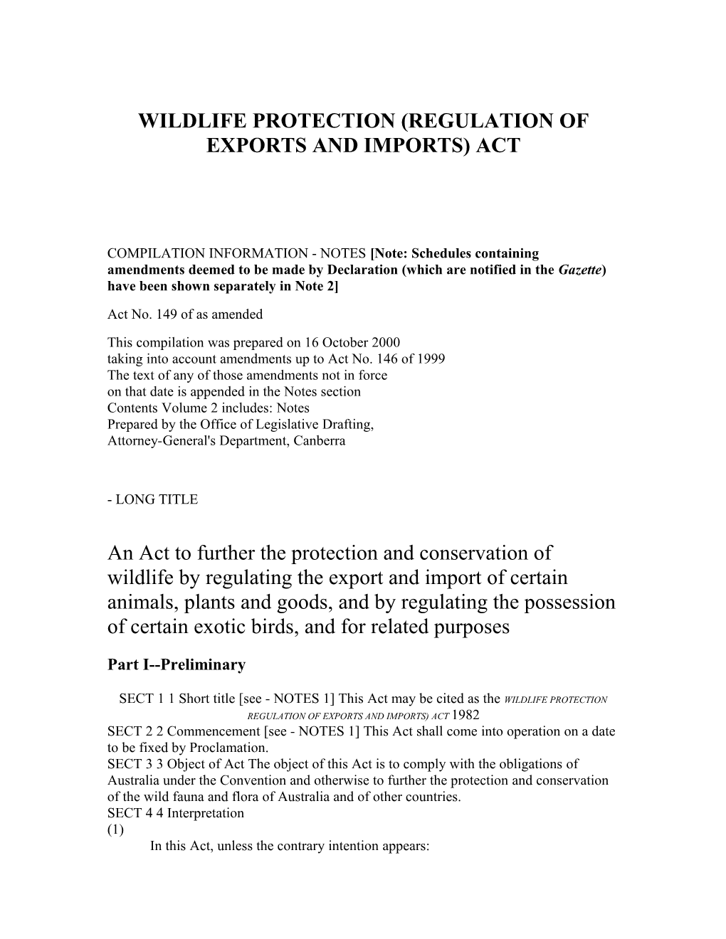 Wildlife Protection (Regulation of Exports and Imports) Act