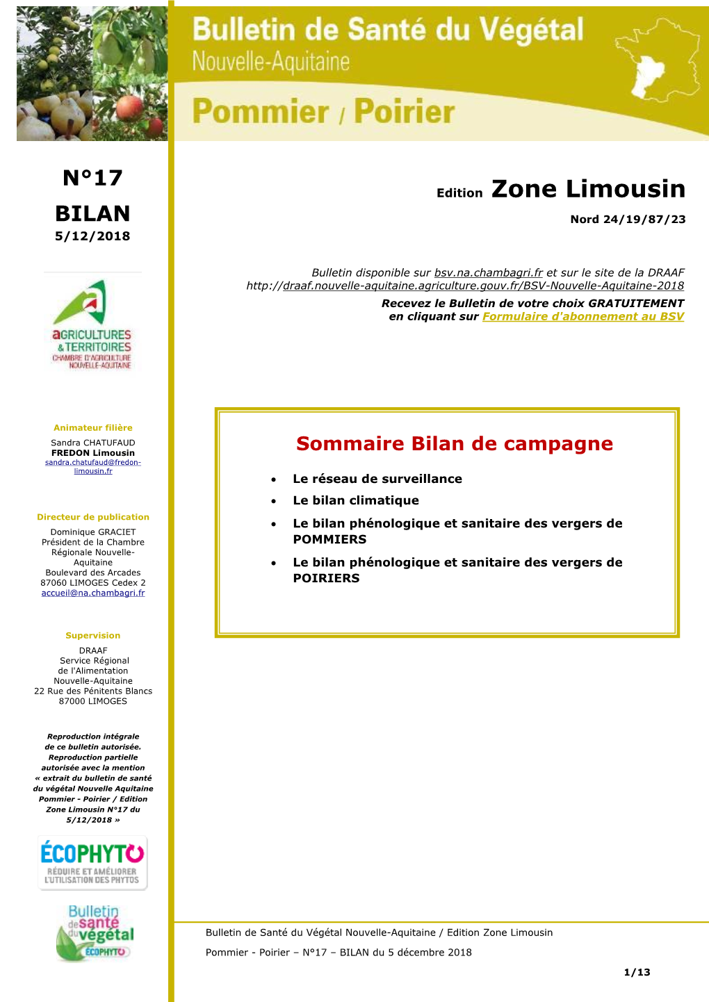 BSV Pommier Poirier Zone Limousin N°17