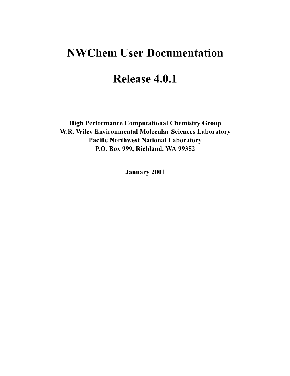 Nwchem User Documentation Release 4.0.1