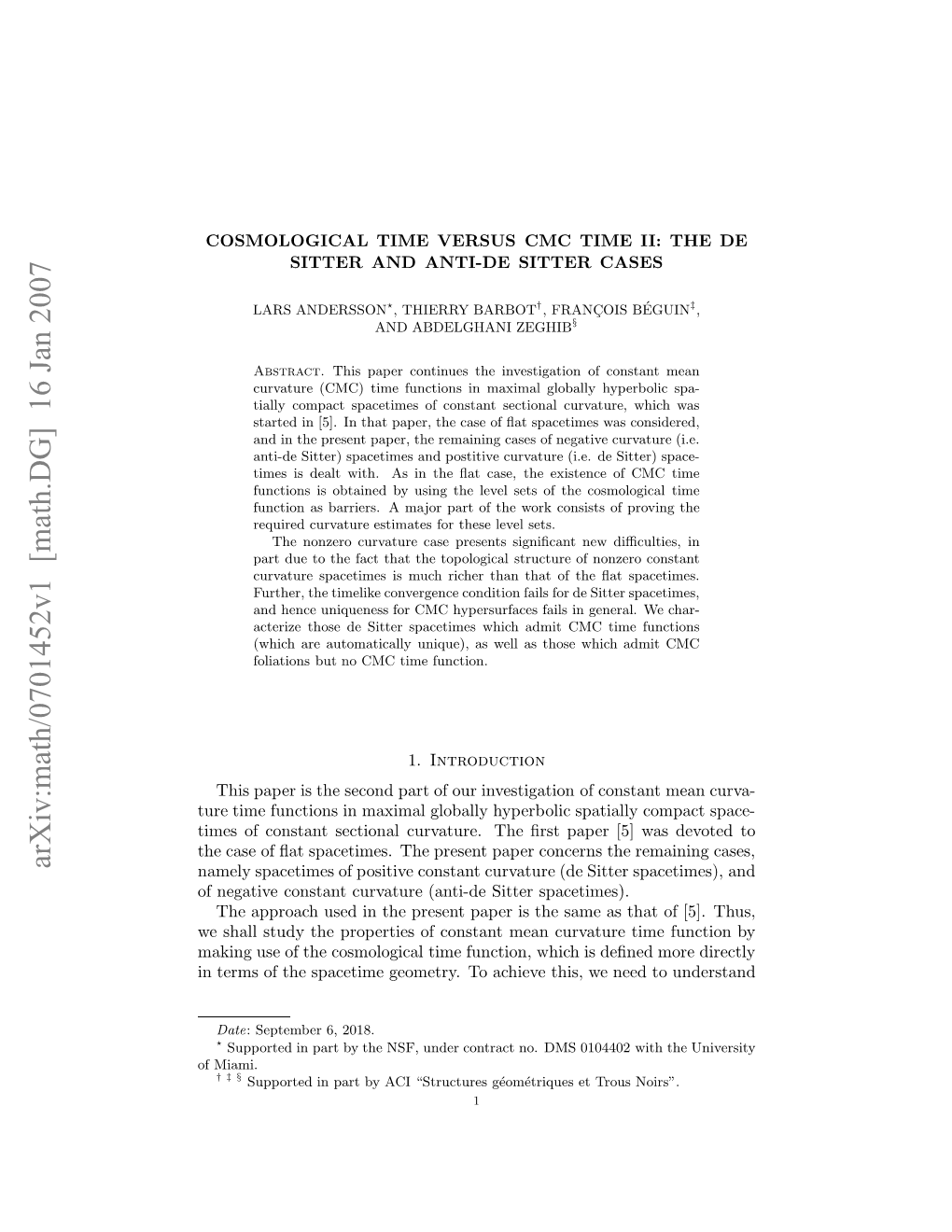 Arxiv:Math/0701452V1 [Math.DG] 16 Jan 2007 Ntrso H Pctm Emty Oaheeti,W Edt Need We This, Achieve to Geometry