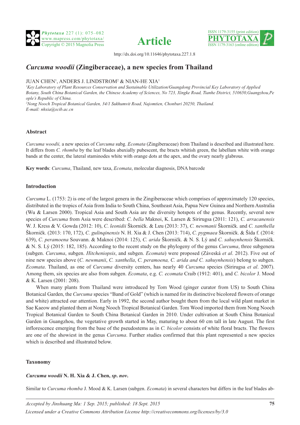 Curcuma Woodii (Zingiberaceae), a New Species from Thailand