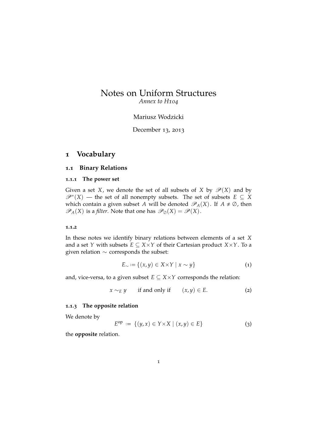 Notes on Uniform Structures Annex to H104