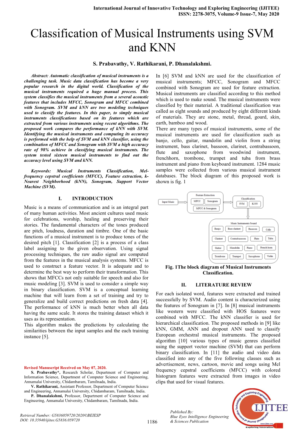 Classification of Musical Instruments Using SVM and KNN