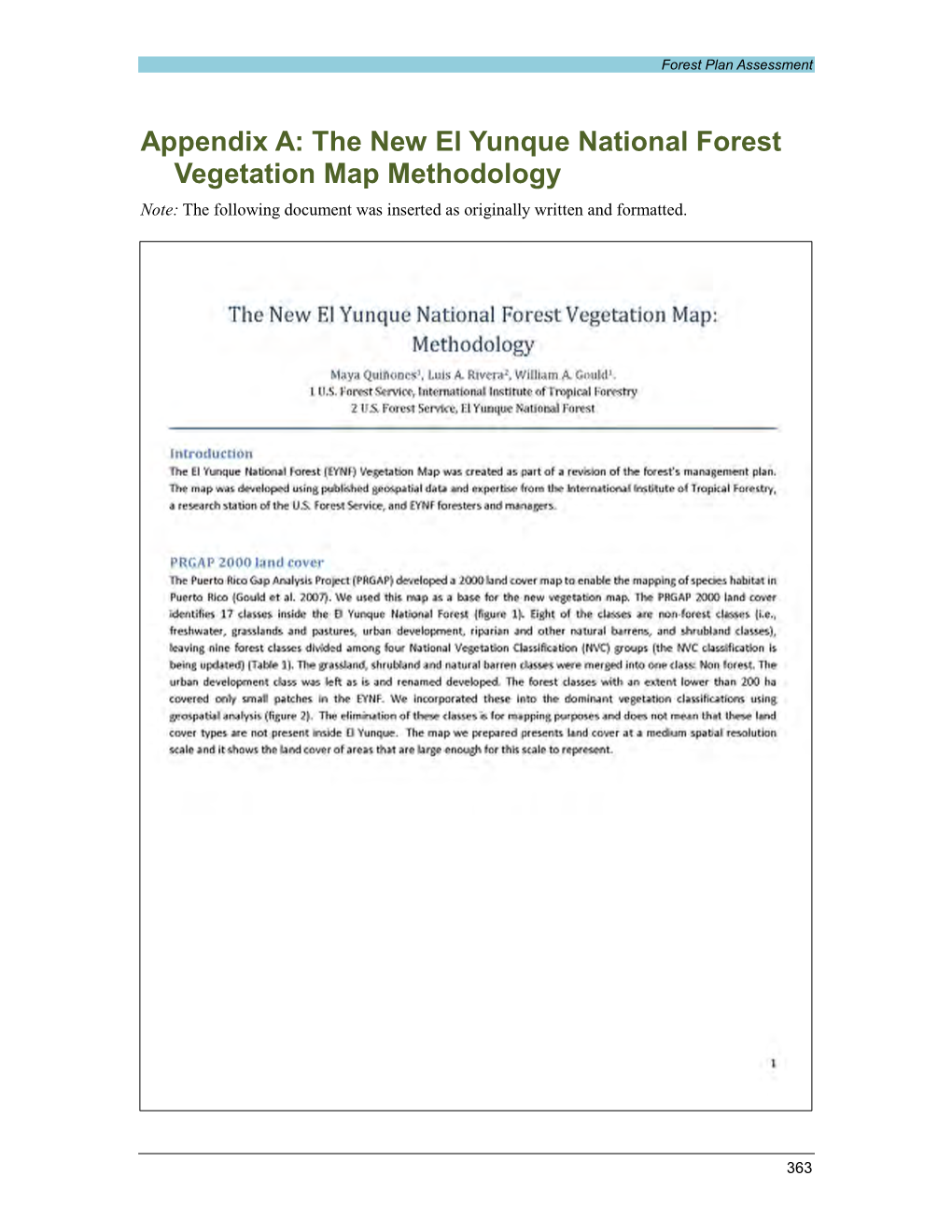 The New El Yunque National Forest Vegetation Map Methodology Note: the Following Document Was Inserted As Originally Written and Formatted