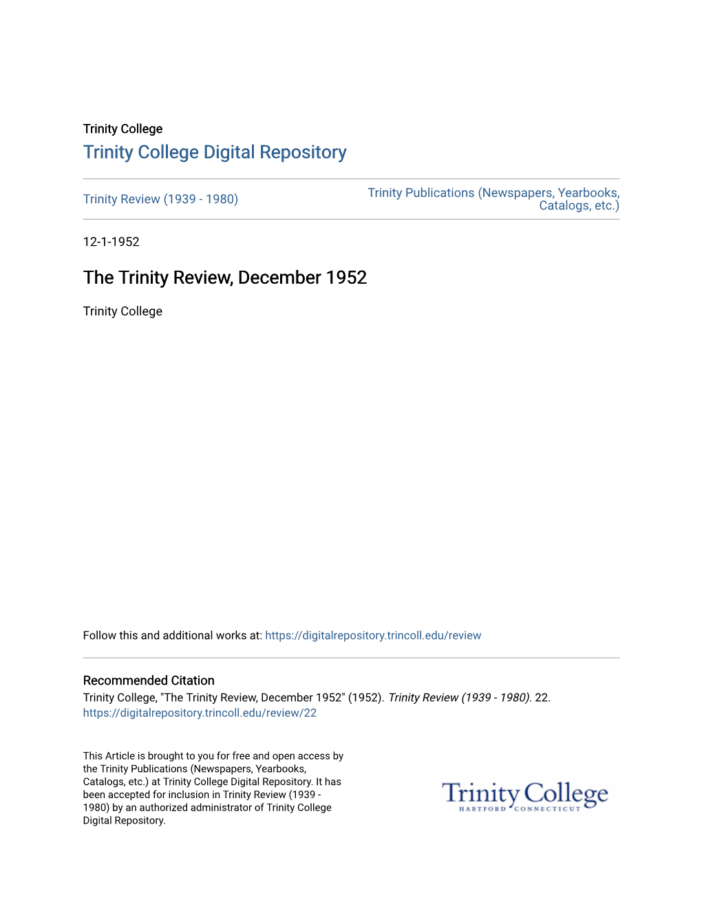 The Trinity Review, December 1952