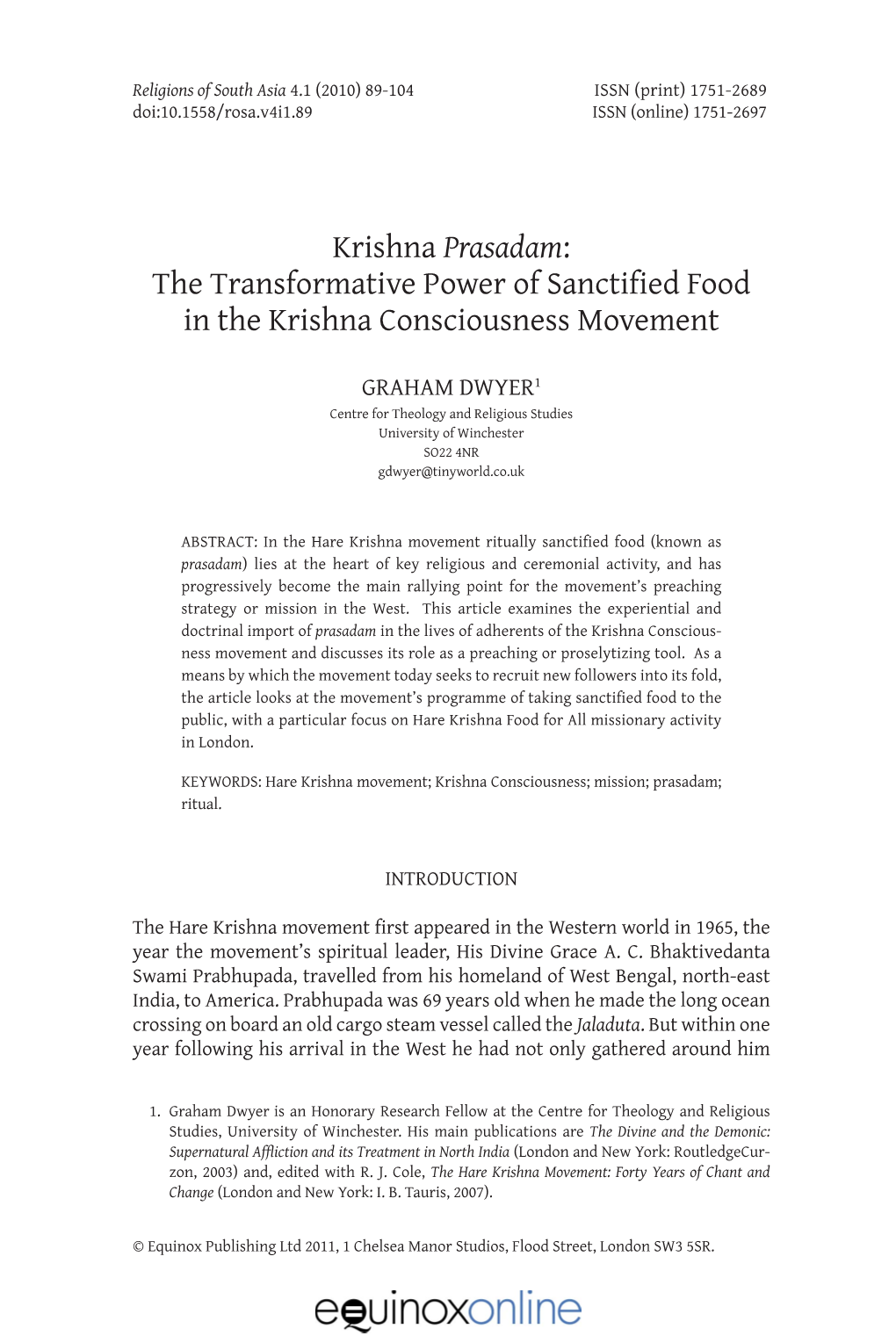 Krishna Prasadam: the Transformative Power of Sanctified Food in the Krishna Consciousness Movement