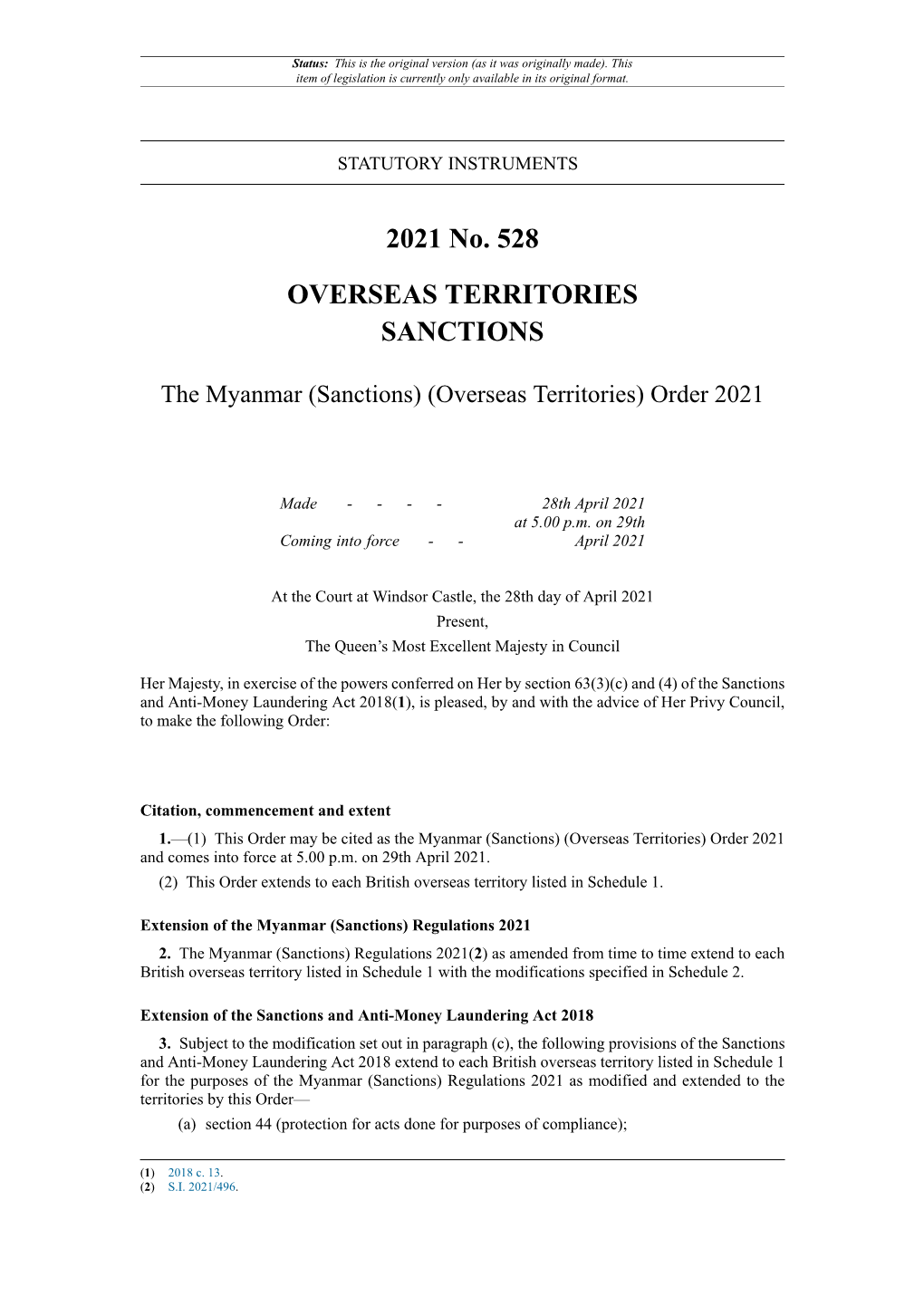 Overseas Territories Sanctions