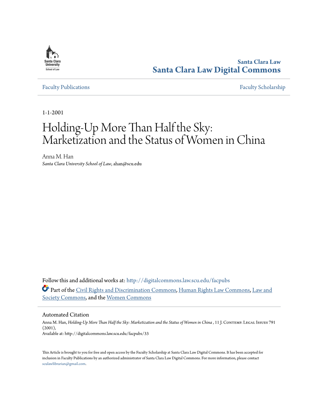 Marketization and the Status of Women in China Anna M