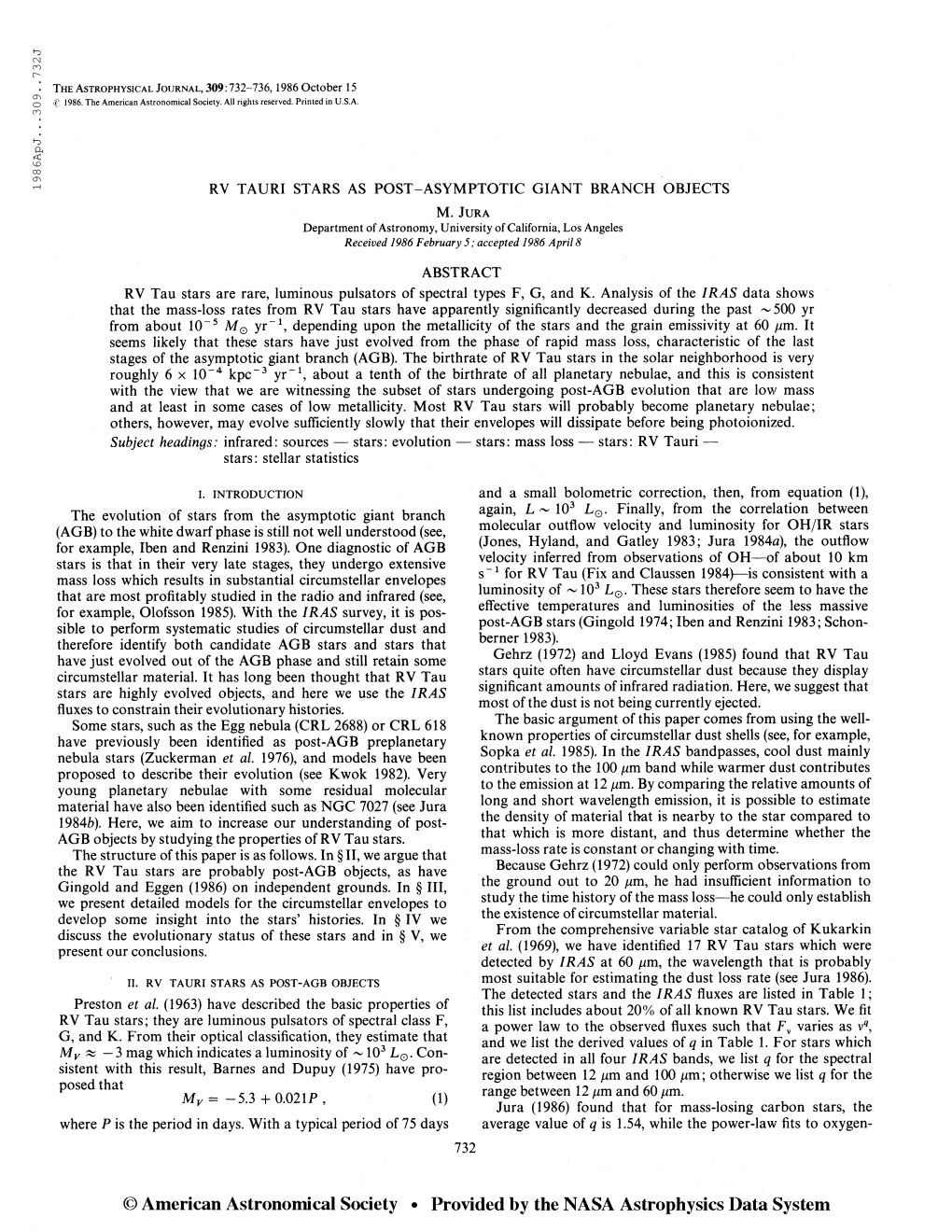 198 6Apj. . .309. .7 32J the Astrophysical Journal, 309:732-736