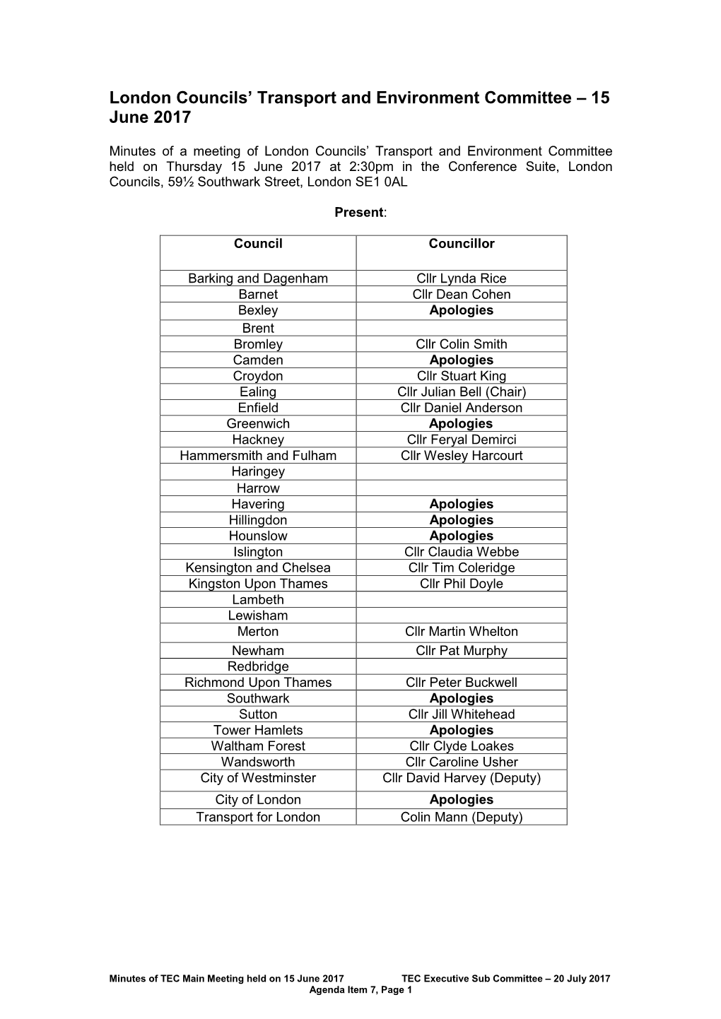 ALG Transport and Environment Committee