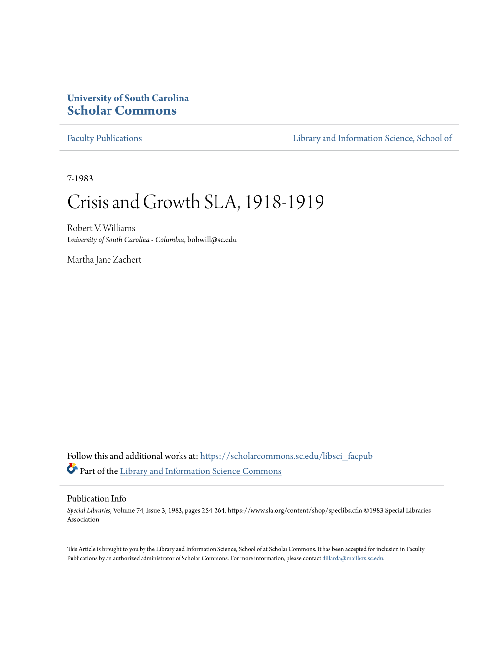 Crisis and Growth SLA, 1918-1919 Robert V