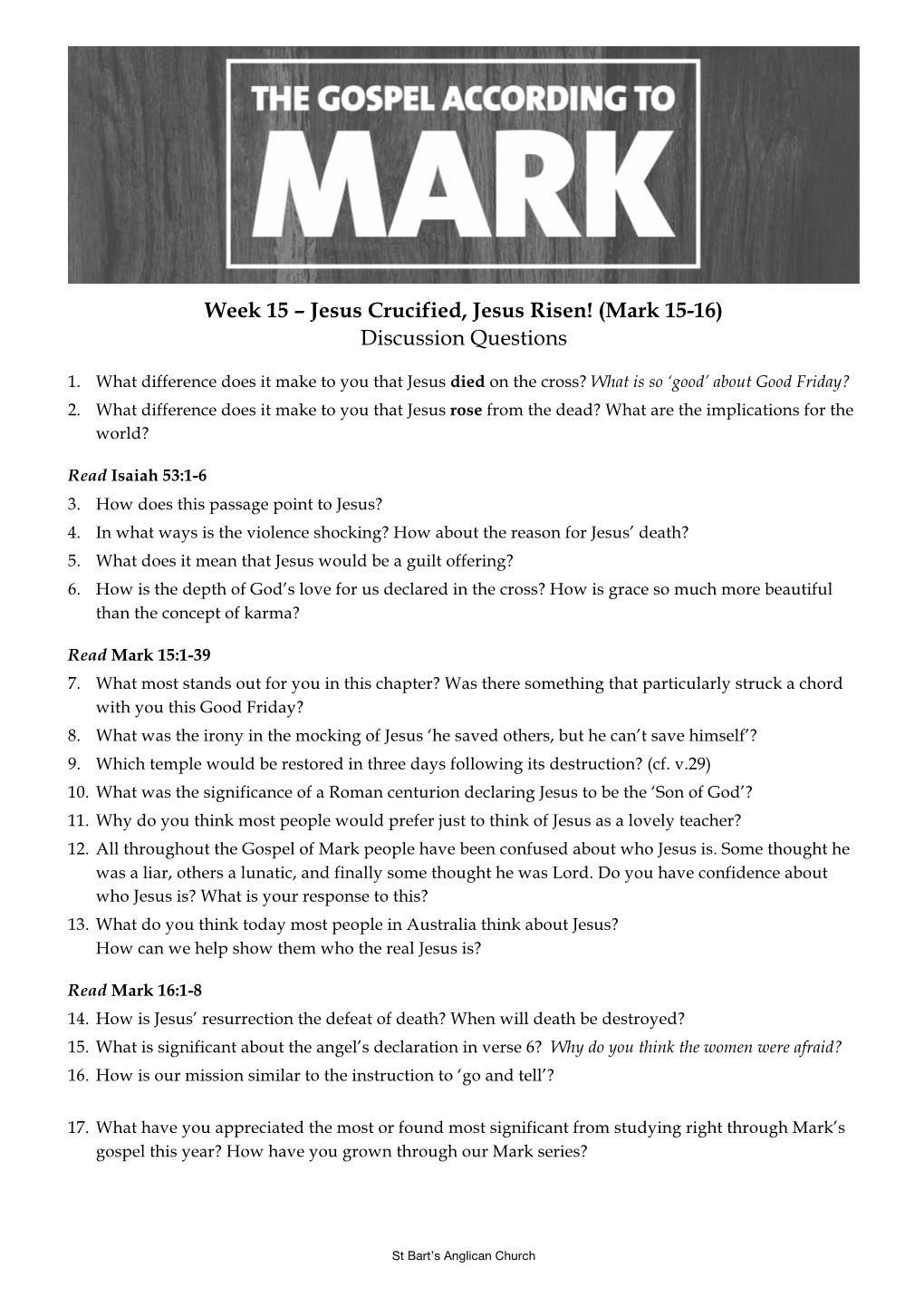 Week 16 Mark 15 Easter