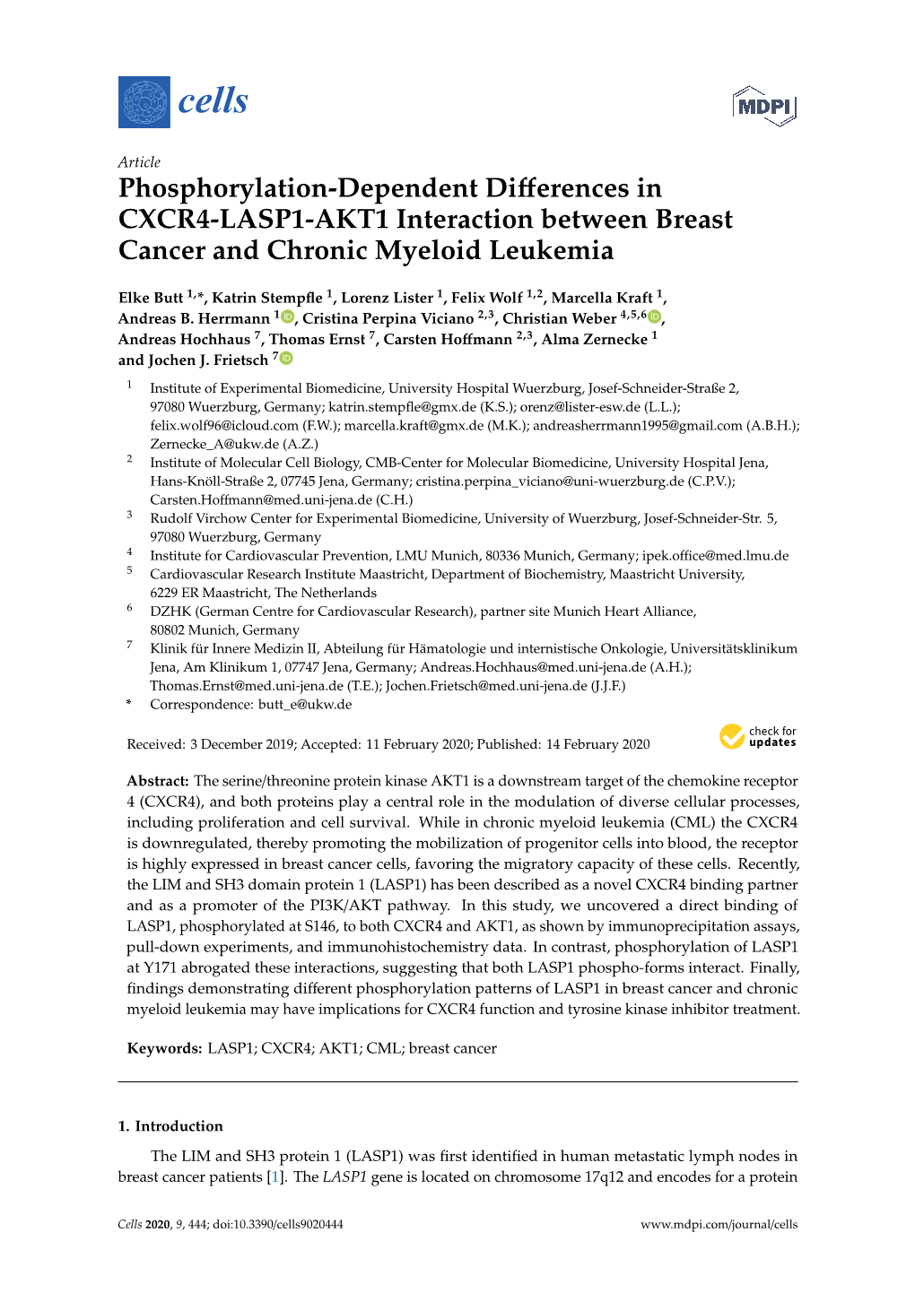 Phosphorylation-Dependent Differences in CXCR4-LASP1