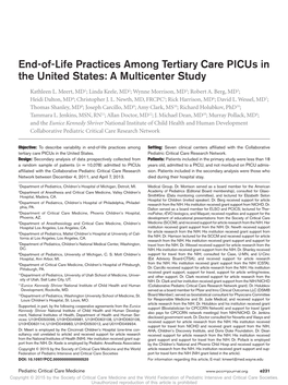 End-Of-Life Practices Among Tertiary Care Picus in the United States: a Multicenter Study