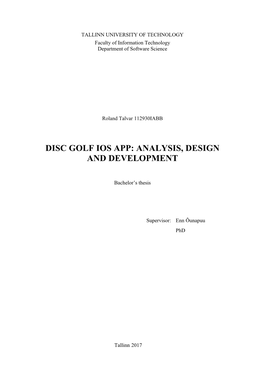Disc Golf Ios App: Analysis, Design and Development