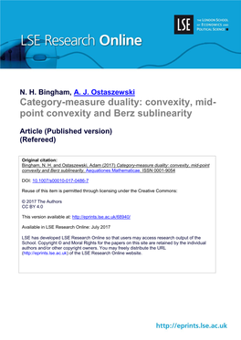 Category-Measure Duality: Convexity, Mid- Point Convexity and Berz Sublinearity