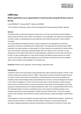 LIMES-App Mobile Applications As an Opportunity for Cultural Tourism Along the Roman Limes in Europe