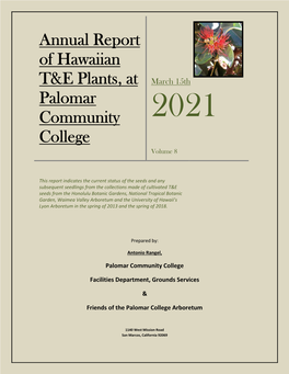 Annual Report of Hawaiian T&E Plants, at Palomar Community