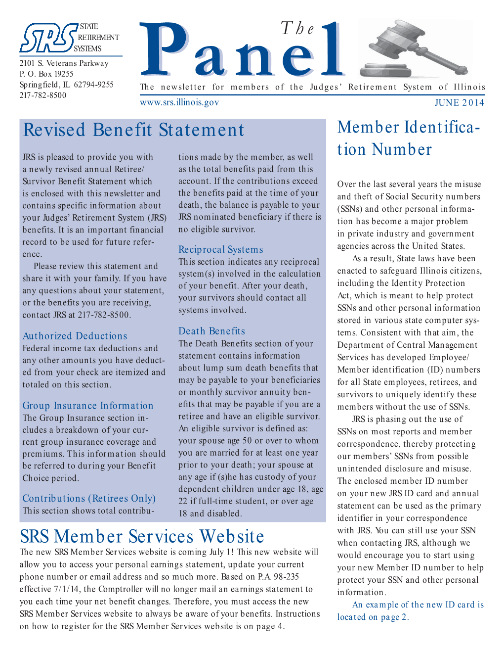 The Revised Benefit Statement SRS Member Services Website