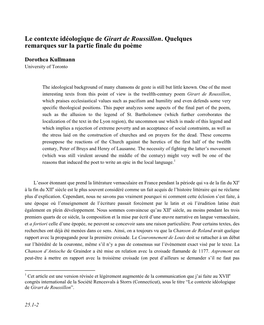 Le Contexte Idéologique De Girart De Roussillon. Quelques Remarques Sur La Partie Finale Du Poème