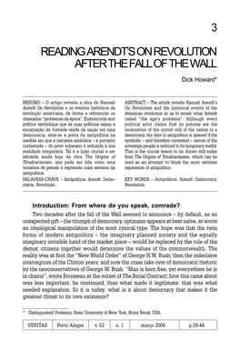 3 Reading Arendt's on Revolution After the Fall of the Wall